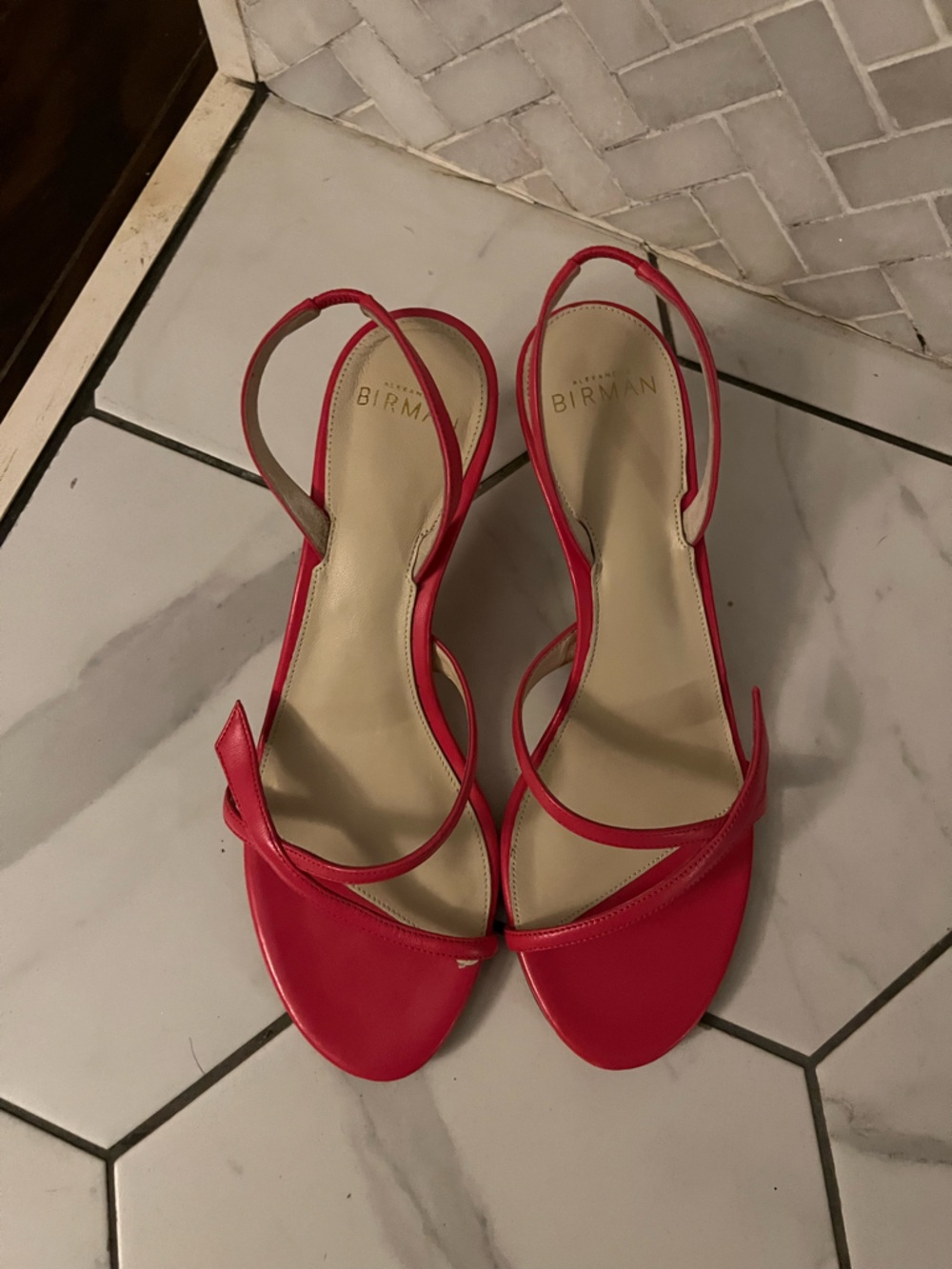 Alexandre Birman Bright Red Leather Strappy Slingbacks